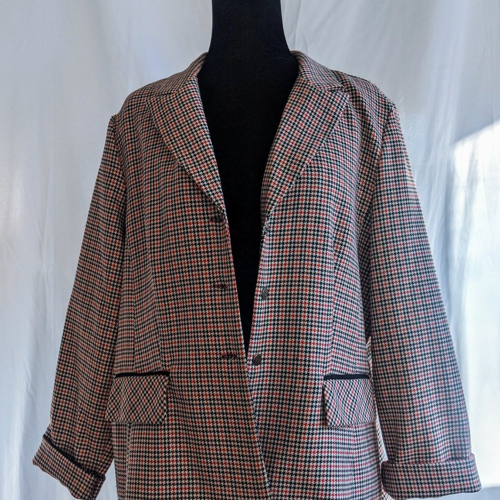 Black and Red Houndstooth Vintage Women's Blazer Sz 16